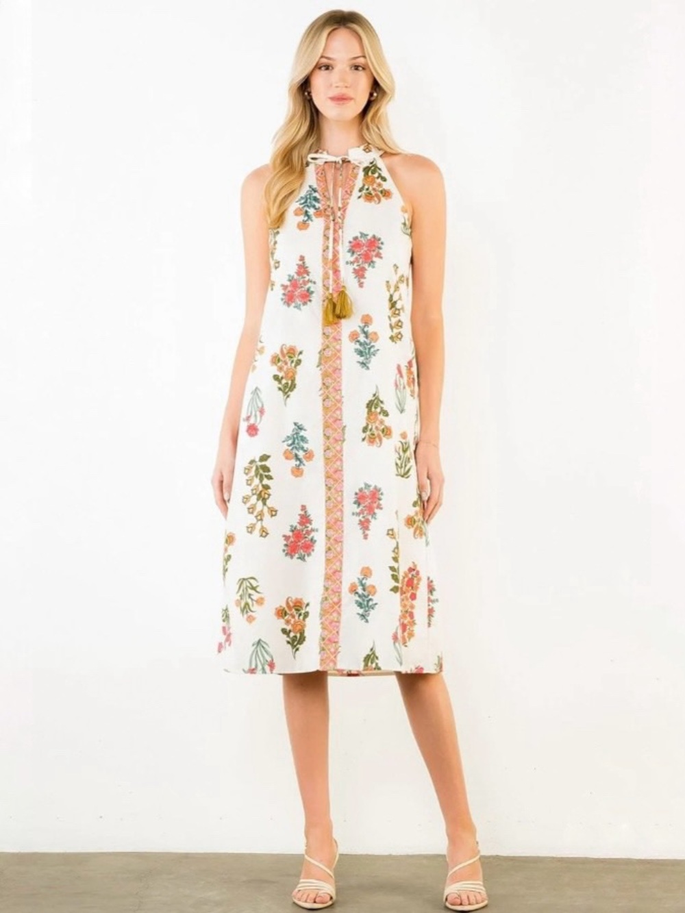 THML Lana Floral Midi Dress Tassel Tie  Size XL